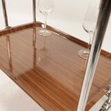 Chrome-plated metal and plywood serving trolley, 1970