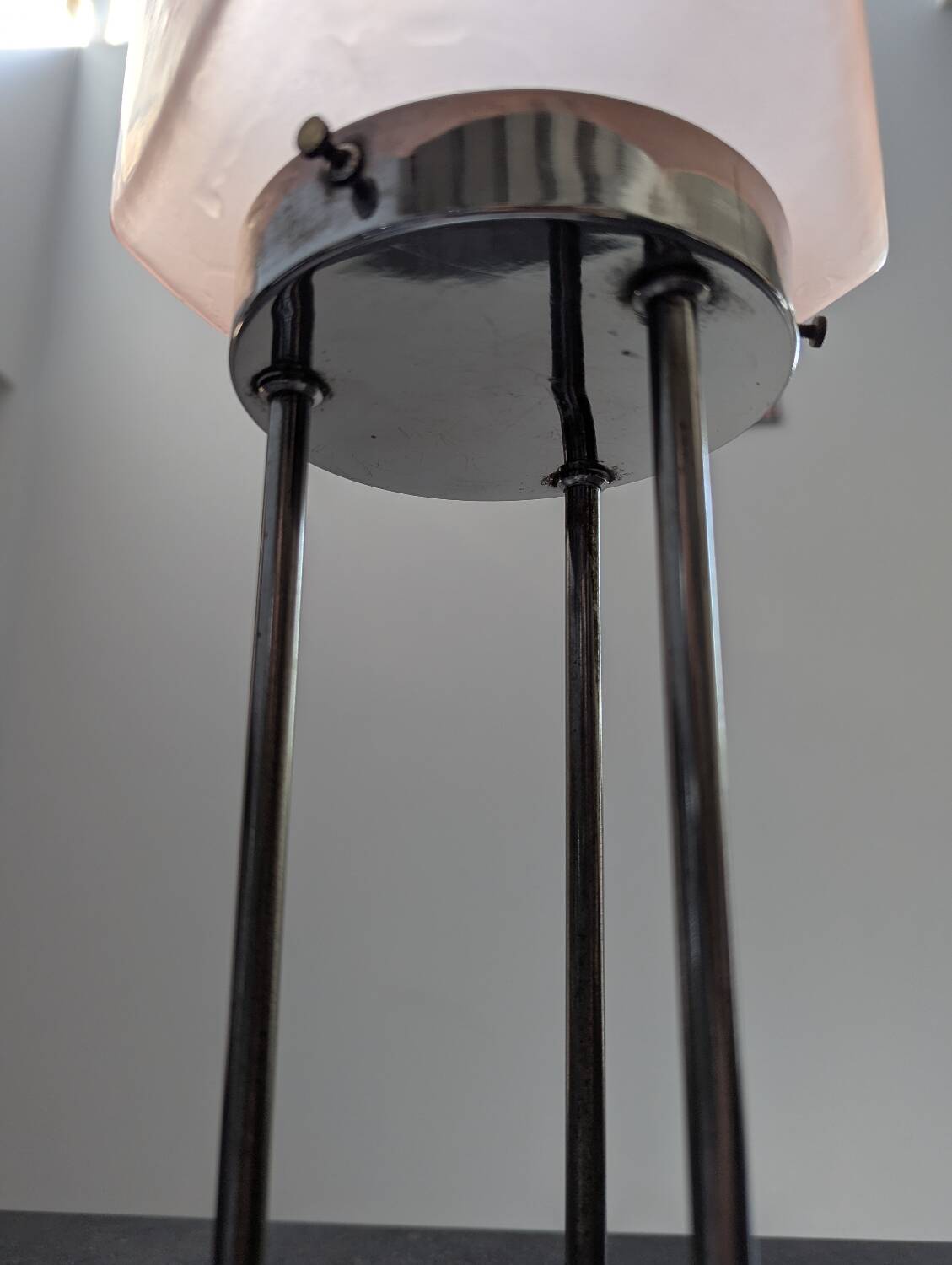 Vintage Skyscraper ceiling light, pink glass table lamp, Bauhaus Art.
