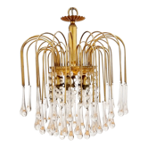 Murano glass & brass teardrop waterfall chandelier, italy, 1970s