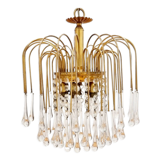Murano glass & brass teardrop waterfall chandelier, italy, 1970s
