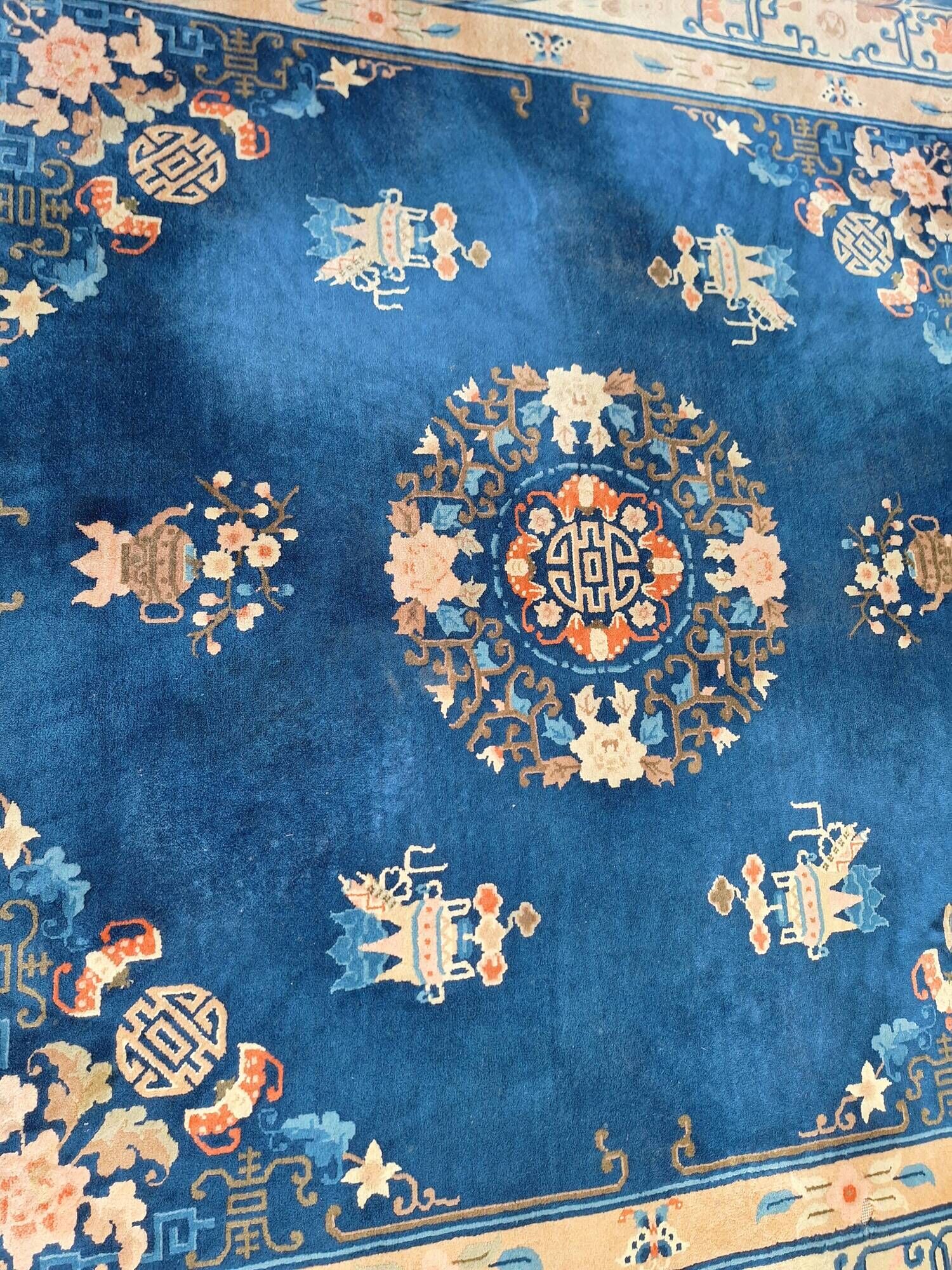 Art Deco Wool Handmade Rug Large 1920s with Bats