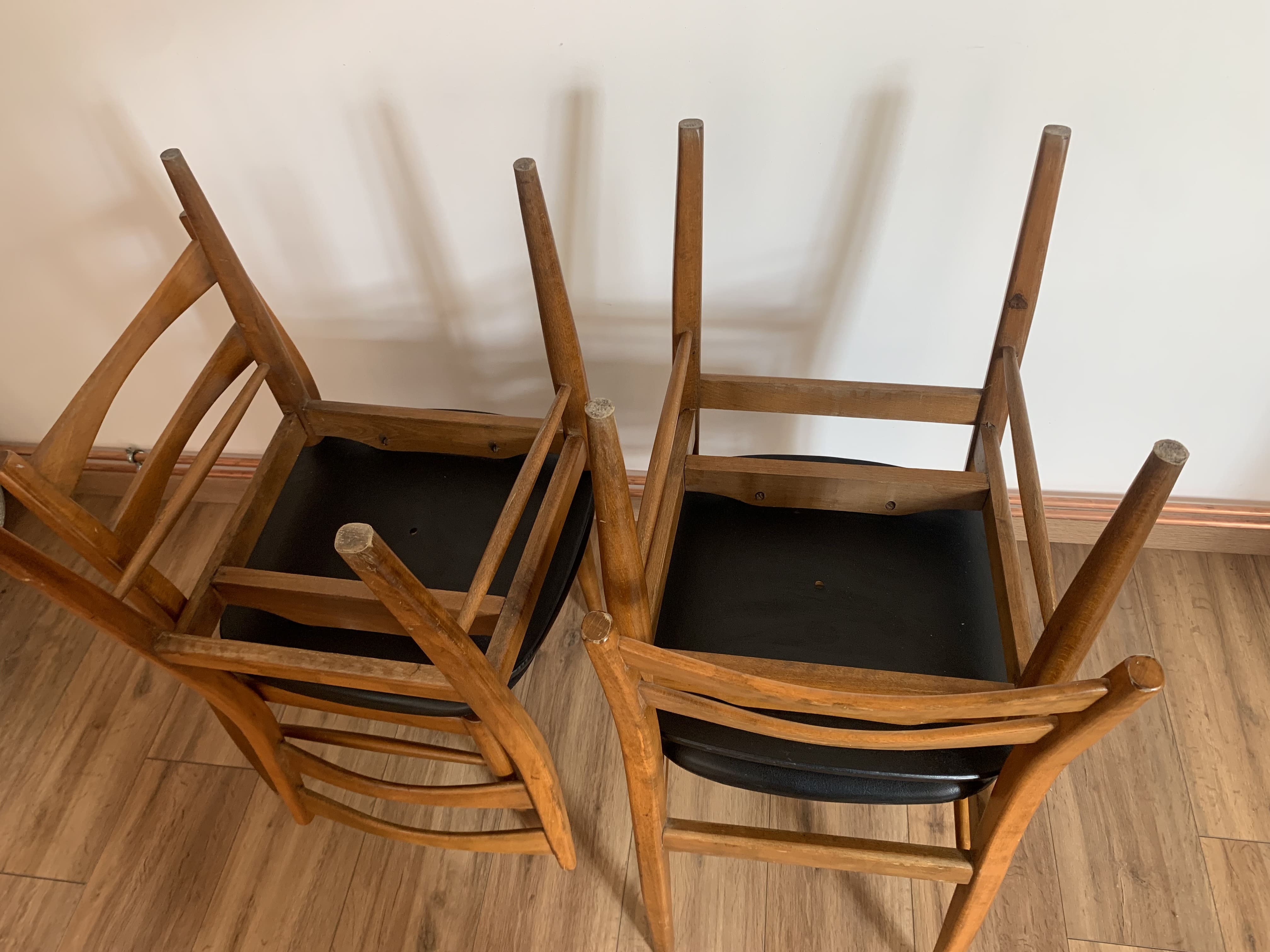 Series of 4 wooden & imitation leather chairs