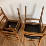 Series of 4 wooden & imitation leather chairs