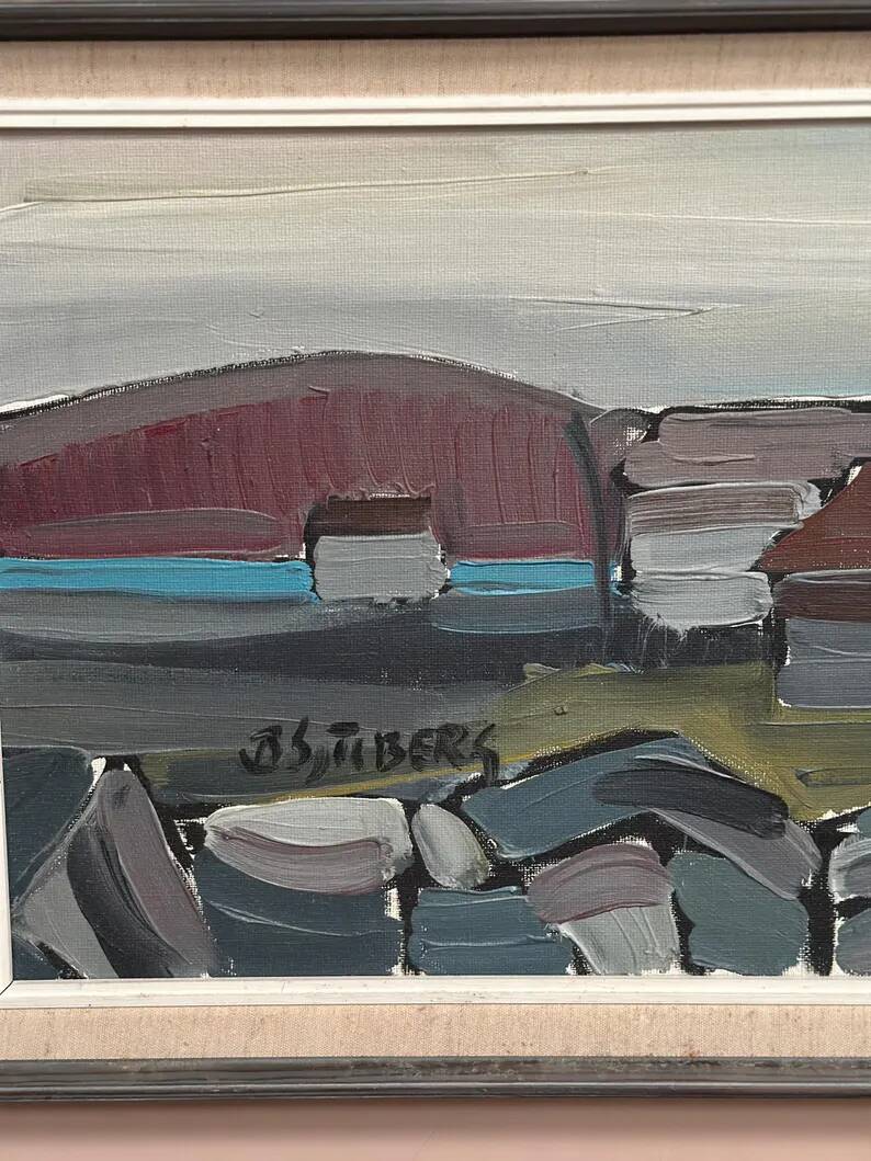 XL Original Swedish Oil on Canvas “Coastal Village” by Bo Sjöberg –Signed