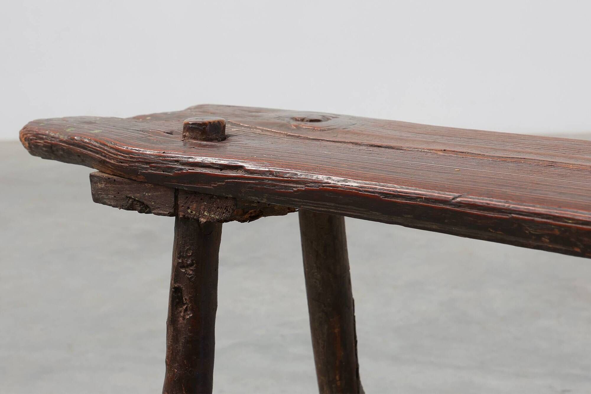 French Primitive Wooden Bench with Splayed Legs, 19th Century