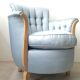 Cocktail chair bas corbeille in sycamore blond and blue silk - art deco 1930