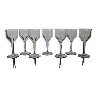 Set of 7 Val Saint Lambert crystal port glasses Nestor model