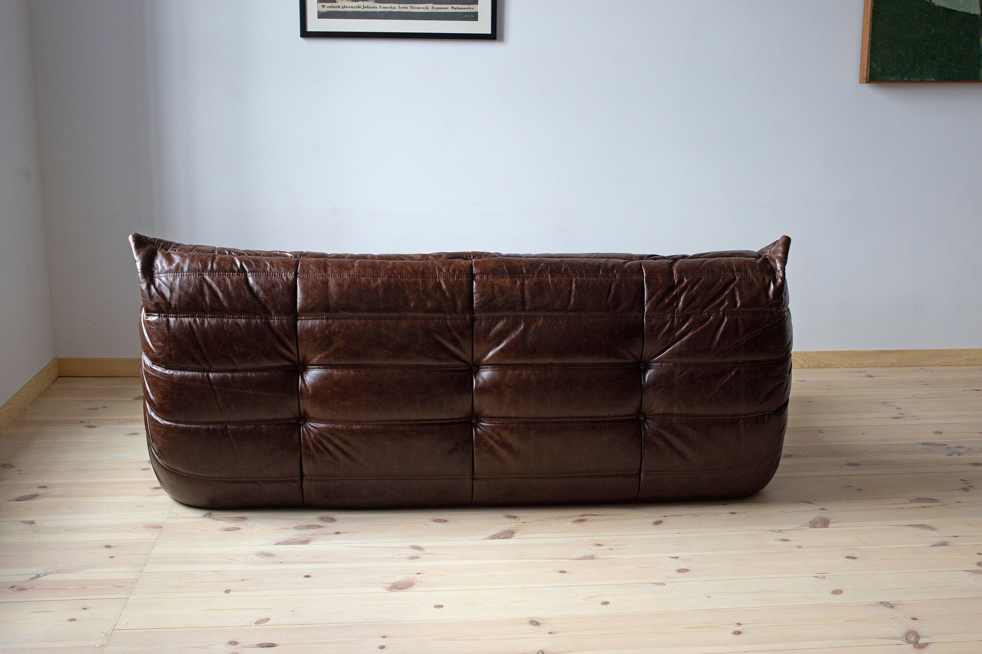 Set of 3 brown leather sofas "Togo" model designed by Michel Ducaroy 1973