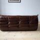Set of 3 brown leather sofas "Togo" model designed by Michel Ducaroy 1973