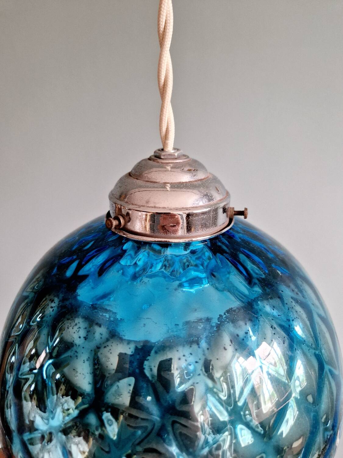 Blue glass églomisé pendant light, 1920s