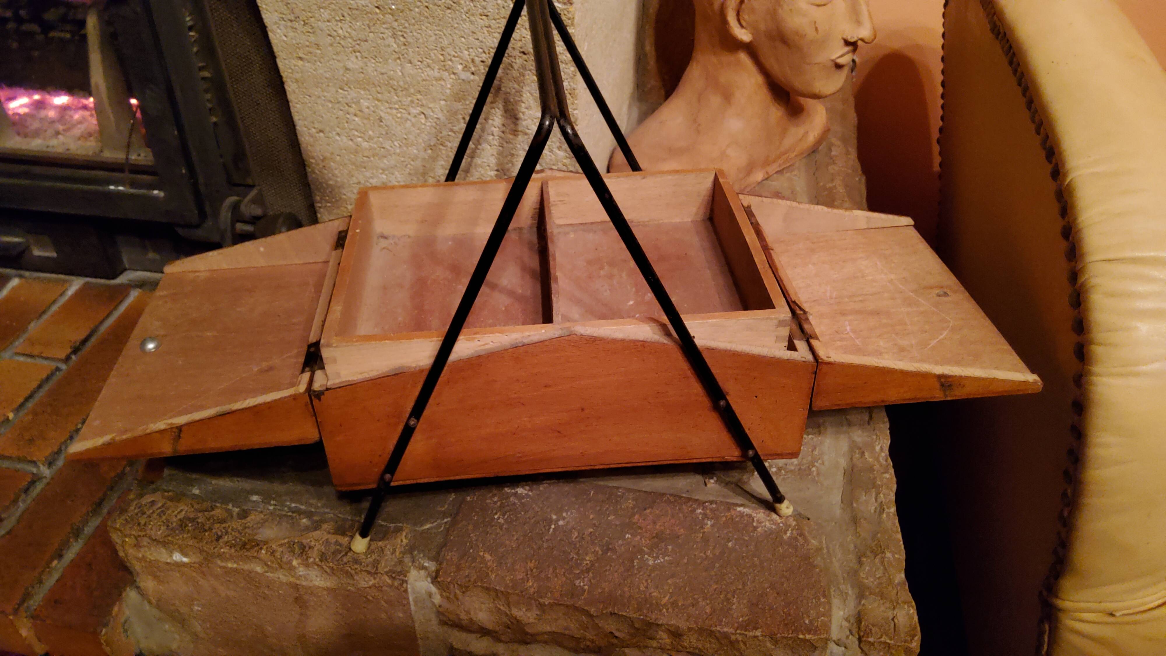 Sewing box from the 50s in wood and black metal