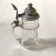 Bohemian crystal beer mug with chiseled pewter lid