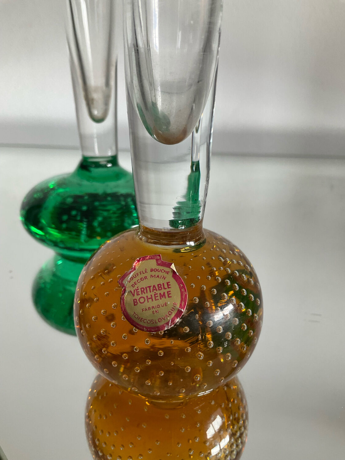 Pair of Bohemian crystal soliflore vases from the 70s and 80s