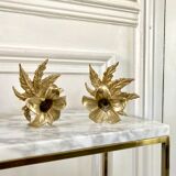 Pair brass flower candle holders