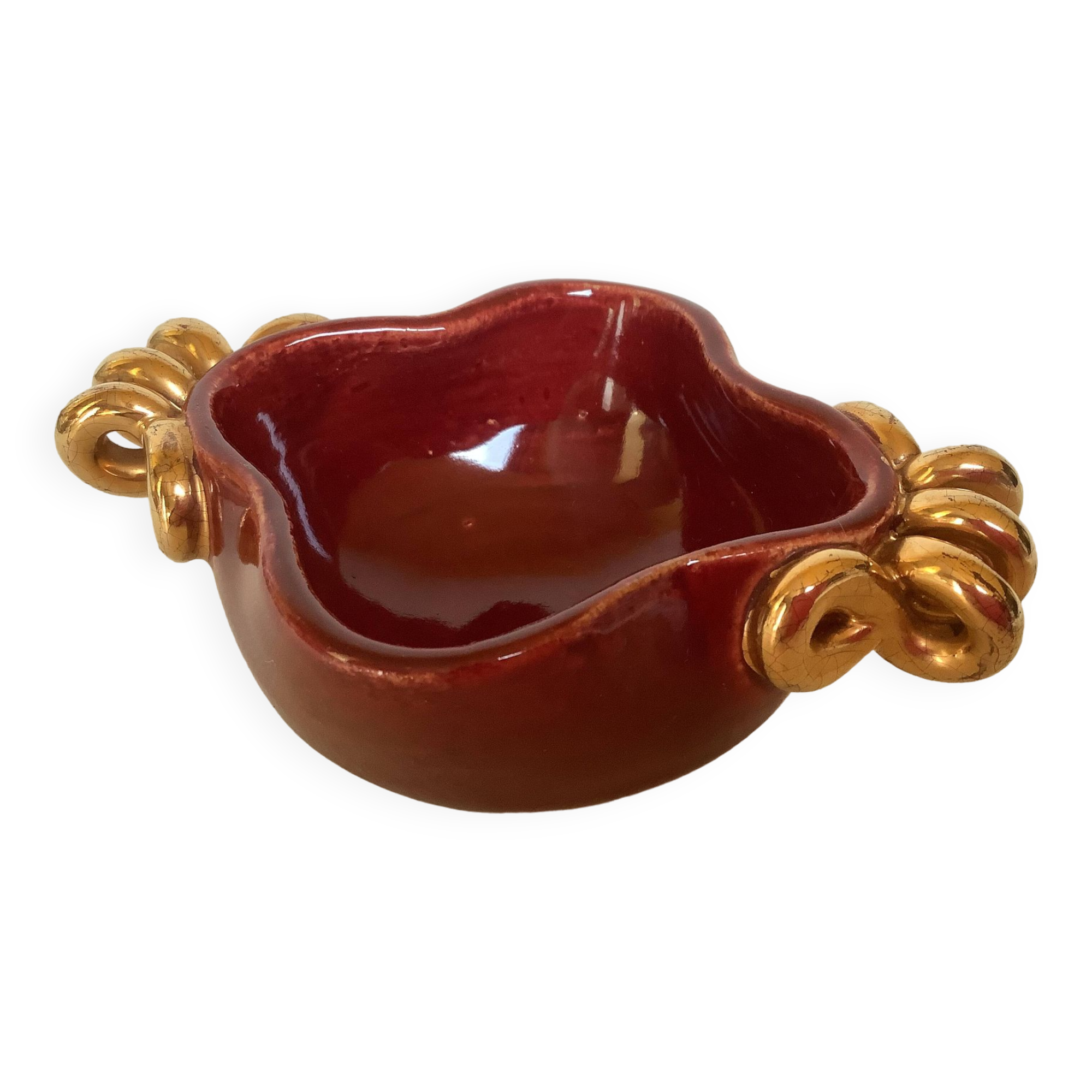 Burgundy and gold ceramic ring