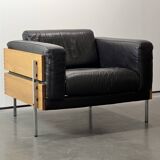 Robin Day armchair for habitat in black leather, wood and chrome
