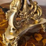 Lampe bronze tripode 19eme sphere opaline Clichy