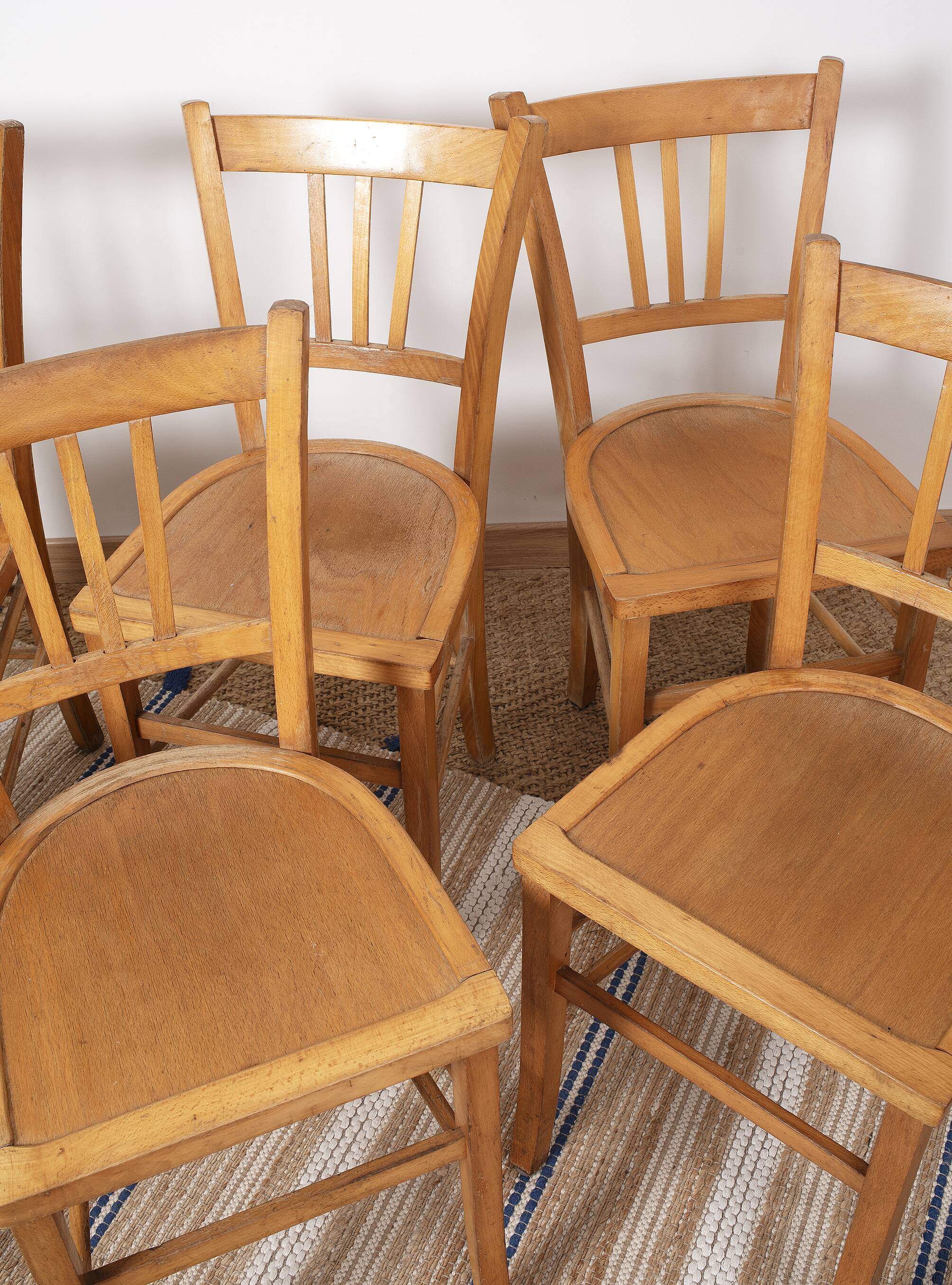 6 bistro chairs, blond wood, typical Luterma brand, 1950s-60s