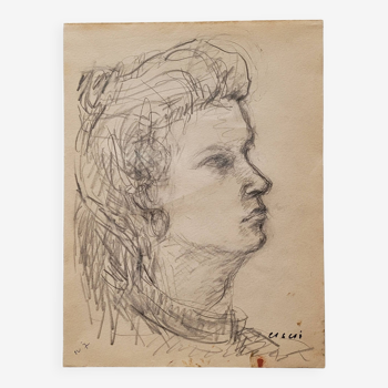 Drawing by Nagao Usui: Portrait of a woman in profile