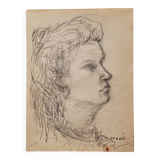 Drawing by Nagao Usui: Portrait of a woman in profile
