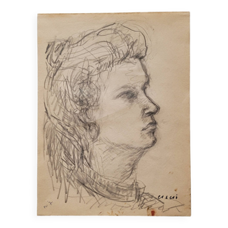 Drawing by Nagao Usui: Portrait of a woman in profile