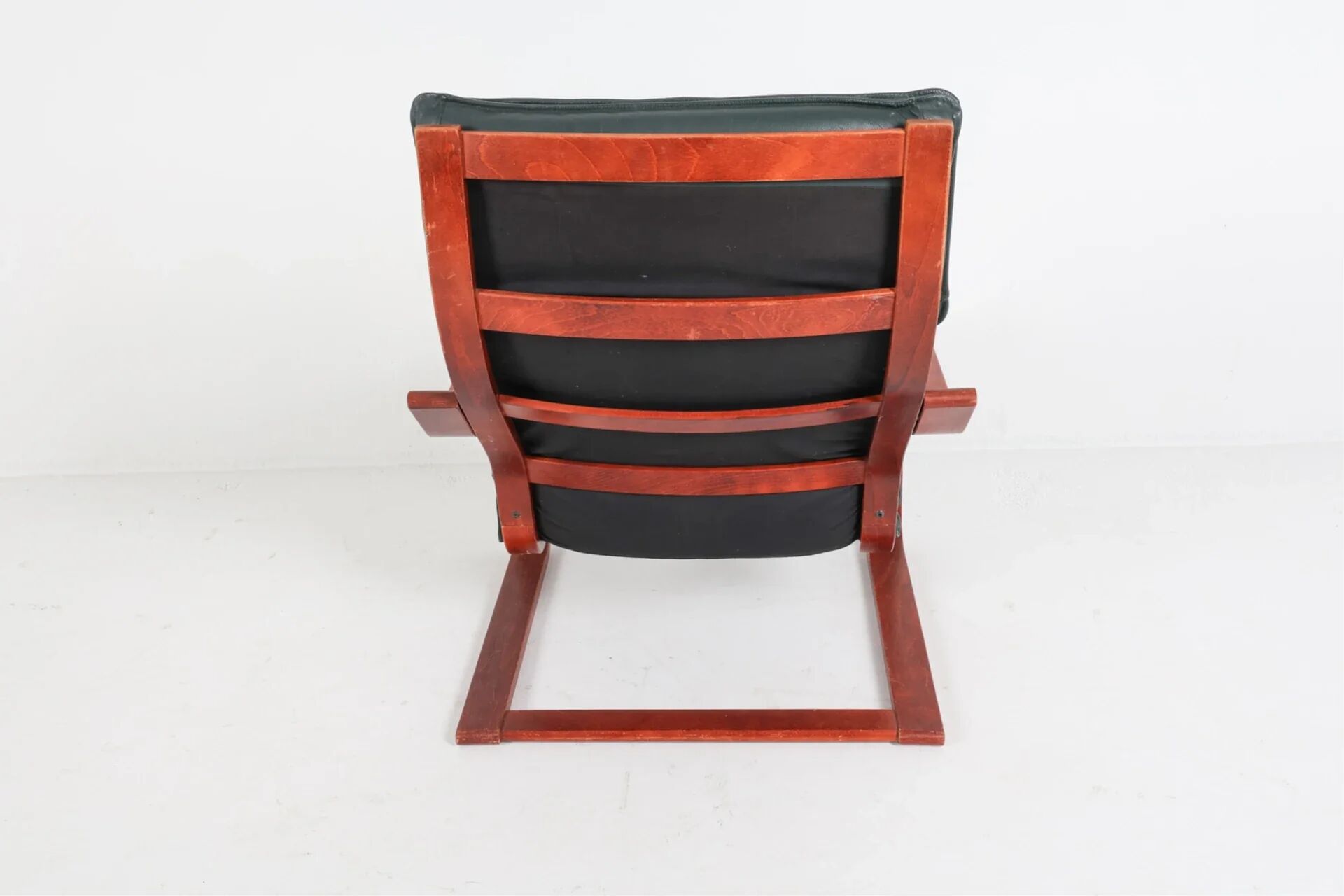 Vintage Scandinavian POÄNG armchair in fir green leather – IKEA, 1980s