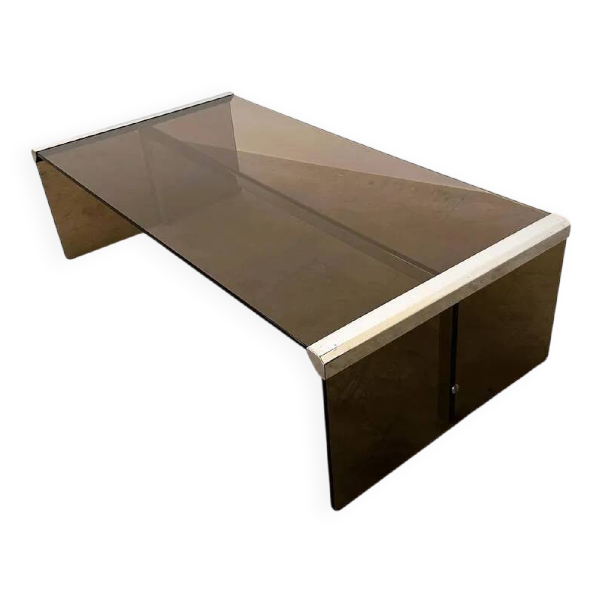 Smoked Glass Coffee Table Radice & Galotti with Chrome Details, Italy, 1970s