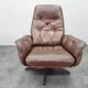 Midcentury Swivel Leather and Wood Armchair Göte Möbler Nässjö, Sweden, 1960s
