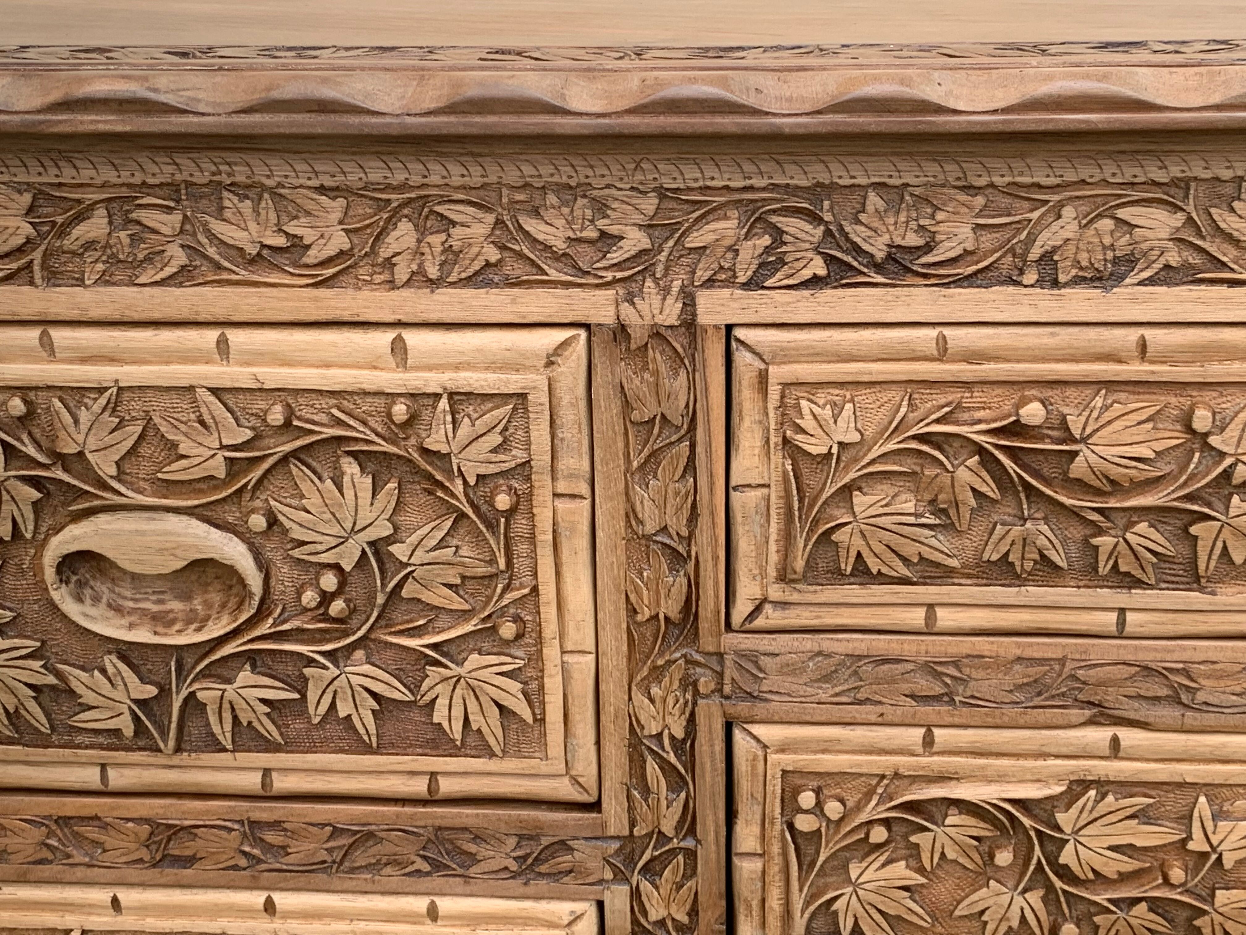 Carved solid Padouk chest of drawers 1950