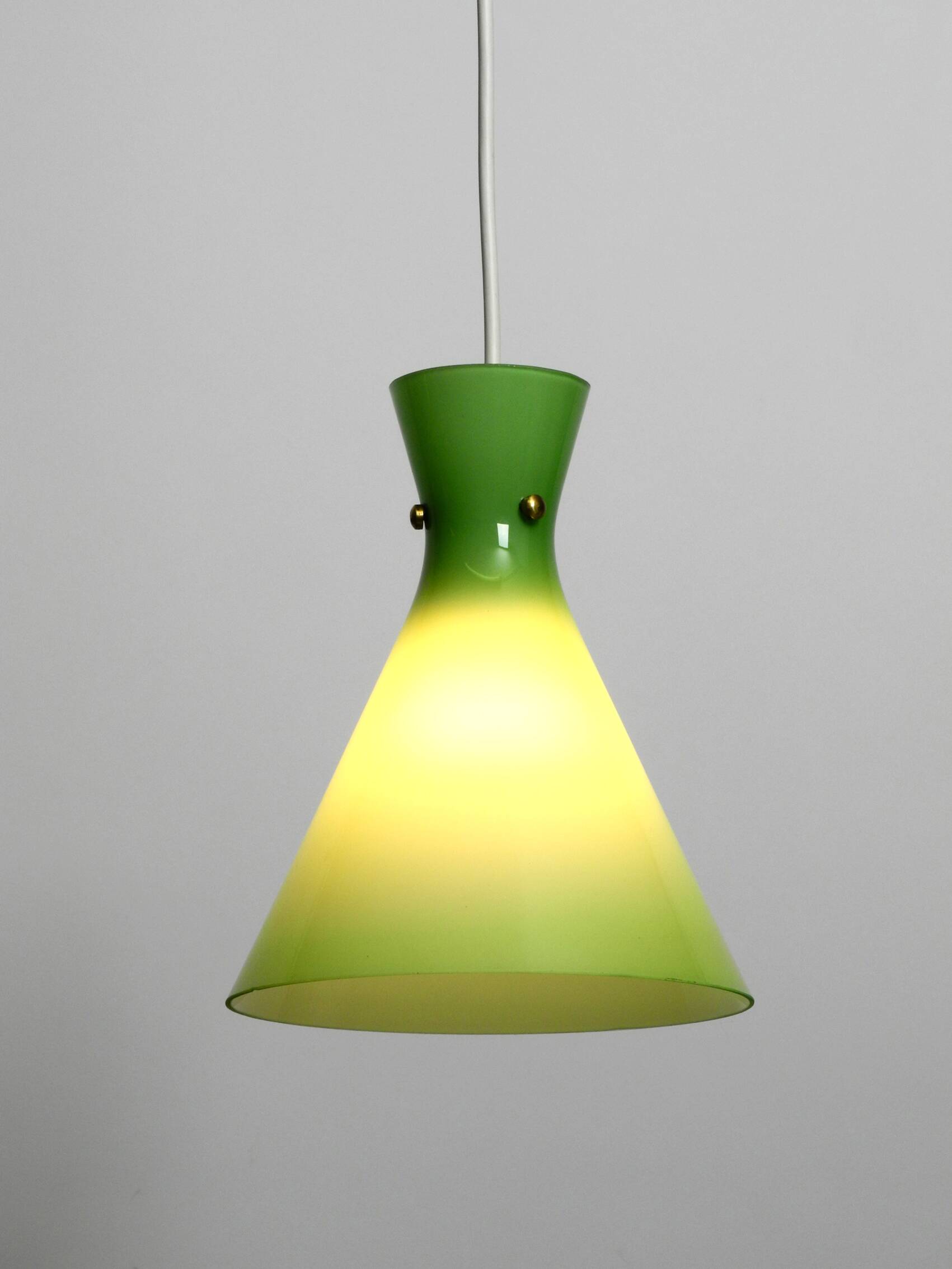 Very beautiful Mid Century flashed glass Diabolo pendant lamp in Green