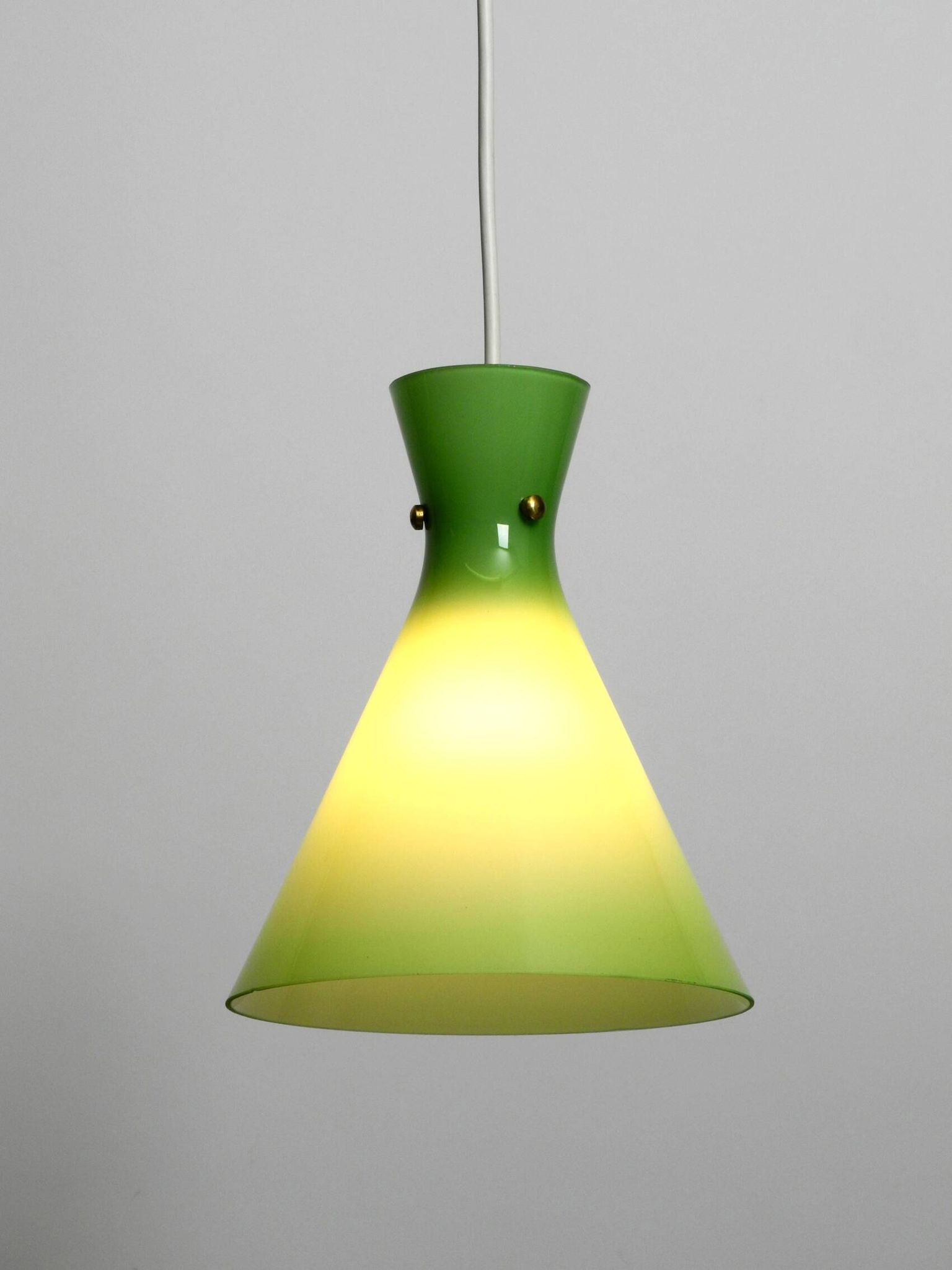 Very beautiful Mid Century flashed glass Diabolo pendant lamp in Green