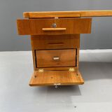 Bauhaus Walnut Writing Desk with Red Top