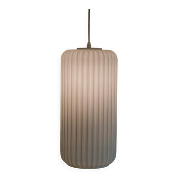 Large Italian architectural pendant loght in opaline glass - Attributed to Arredoluce.
