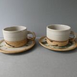 2 large cups and 1 sandstone dish, pottery la Colombe, 60s