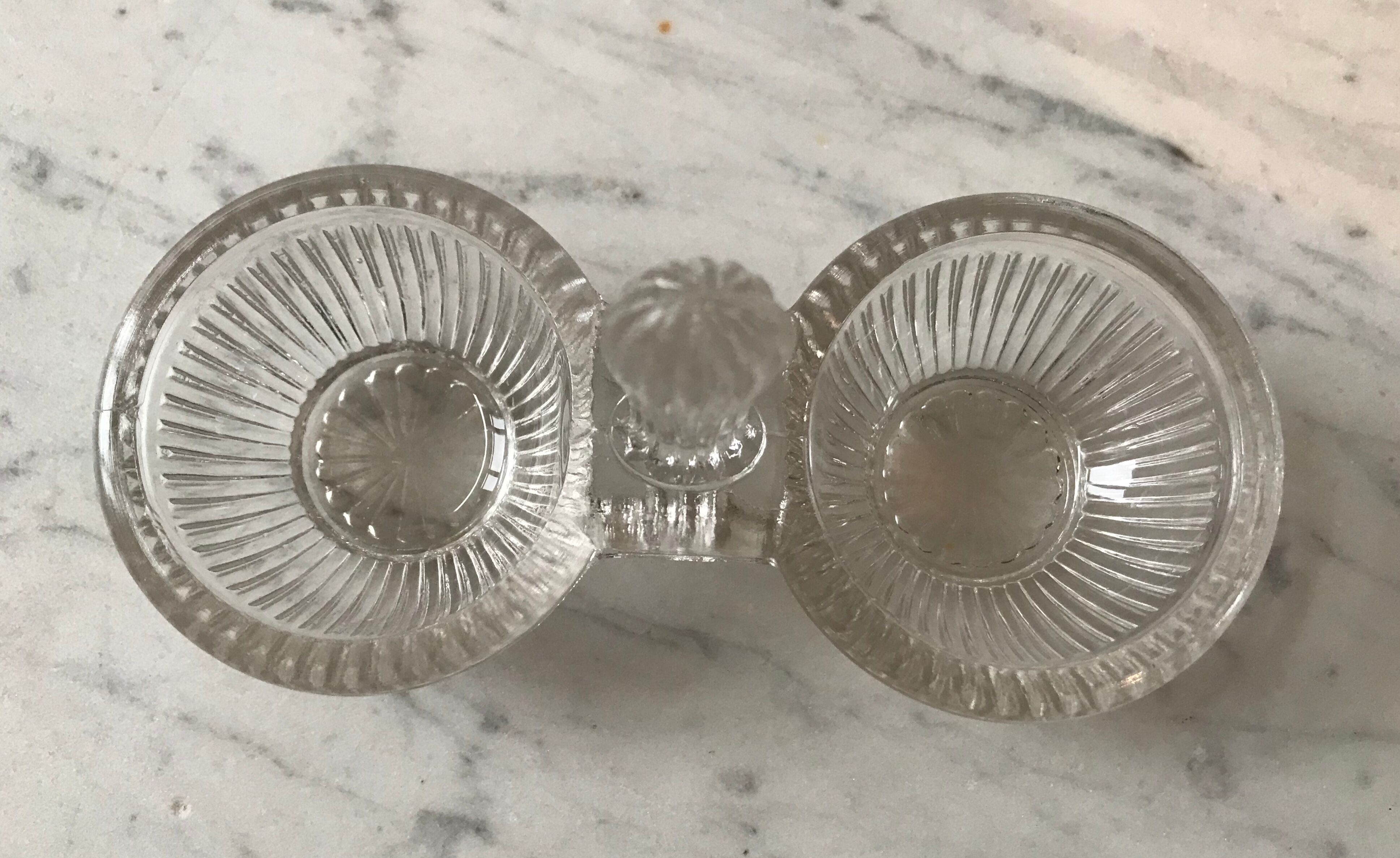30s moulded glass salt shaker / salt pan
