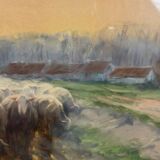 “Shepherd and his flock”, watercolor on paper, signed Maurice Hagemans