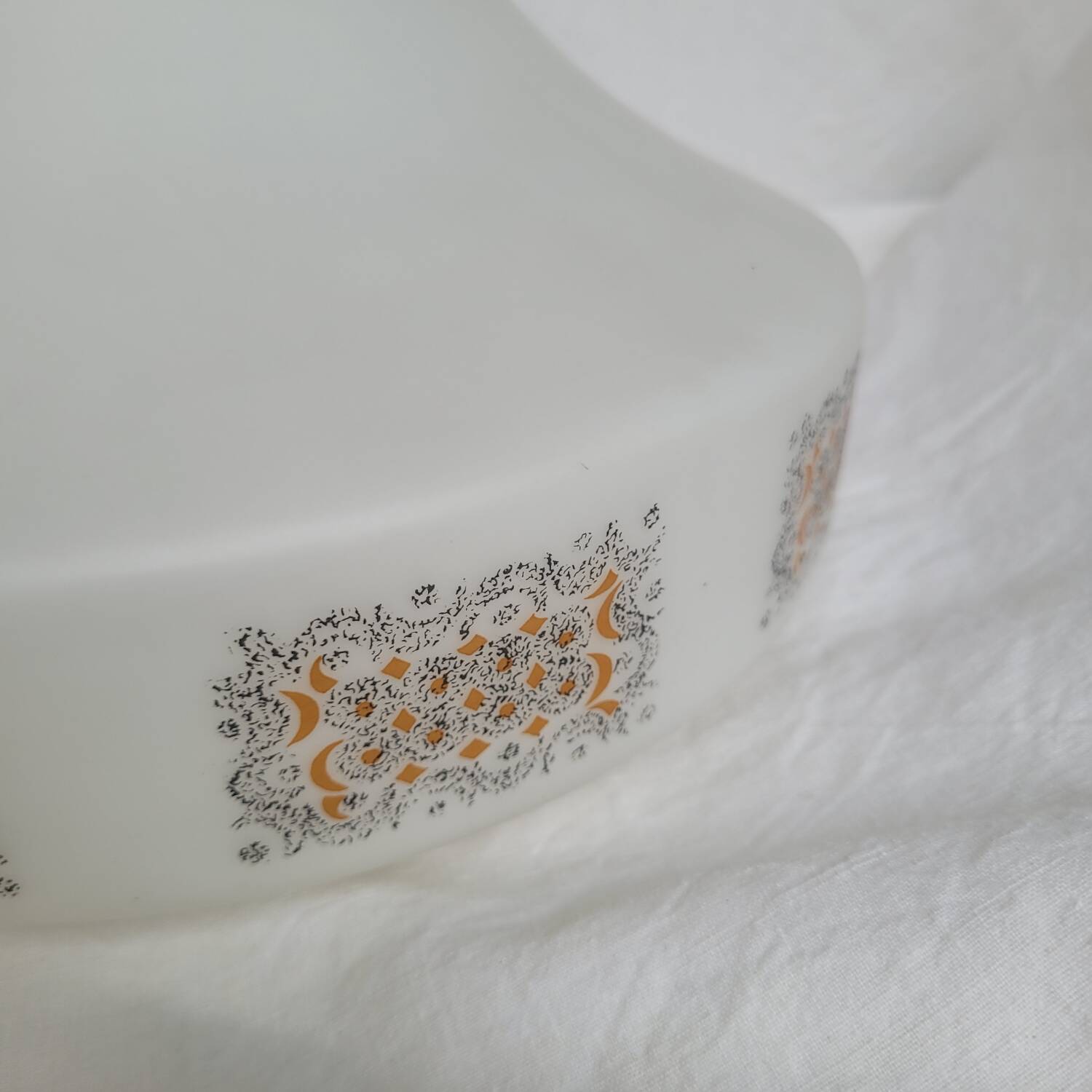 Opaline suspension lampshade — screen-printed cashmere design — 60s