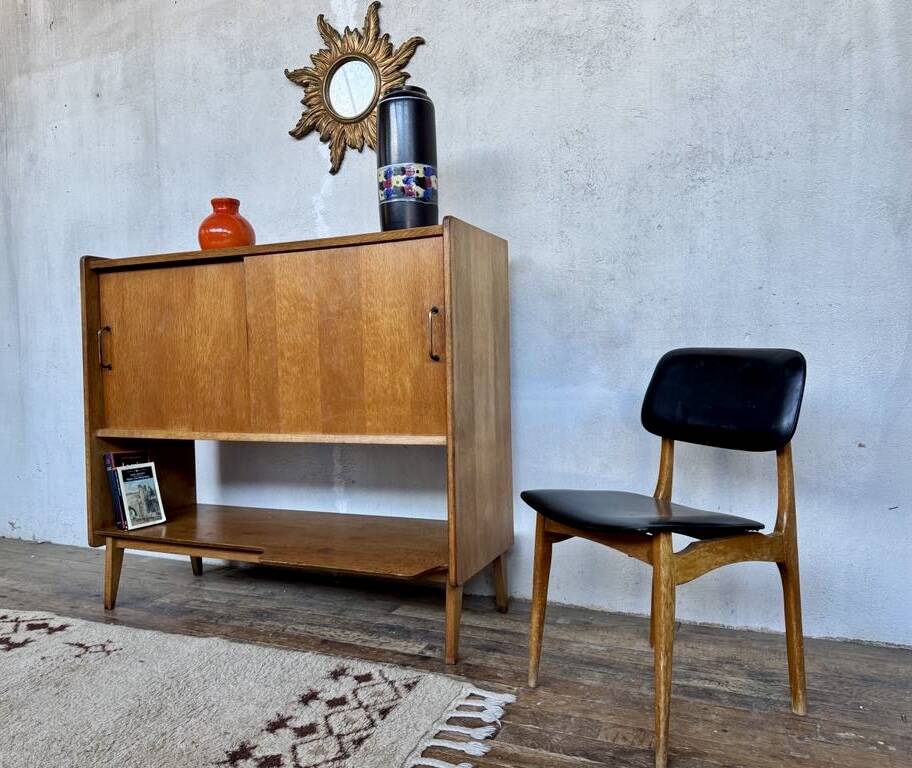 Vintage Roger Landault sideboard in light wood with 2 sliding doors