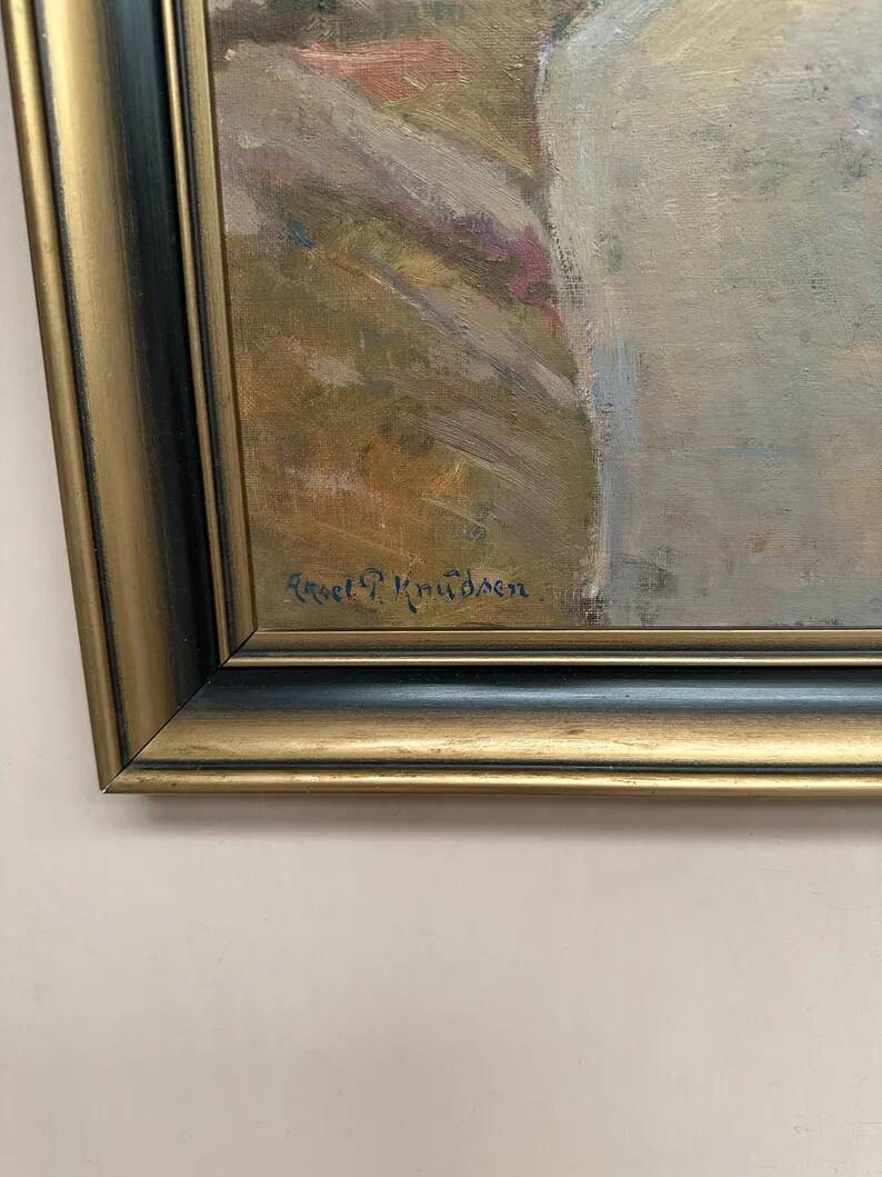 Original Swedish Oil on Canvas – “The Way” by Aksel G Knůdsen – Signed, Vintage & Framed – 52 x 45 cm (24" x 20")