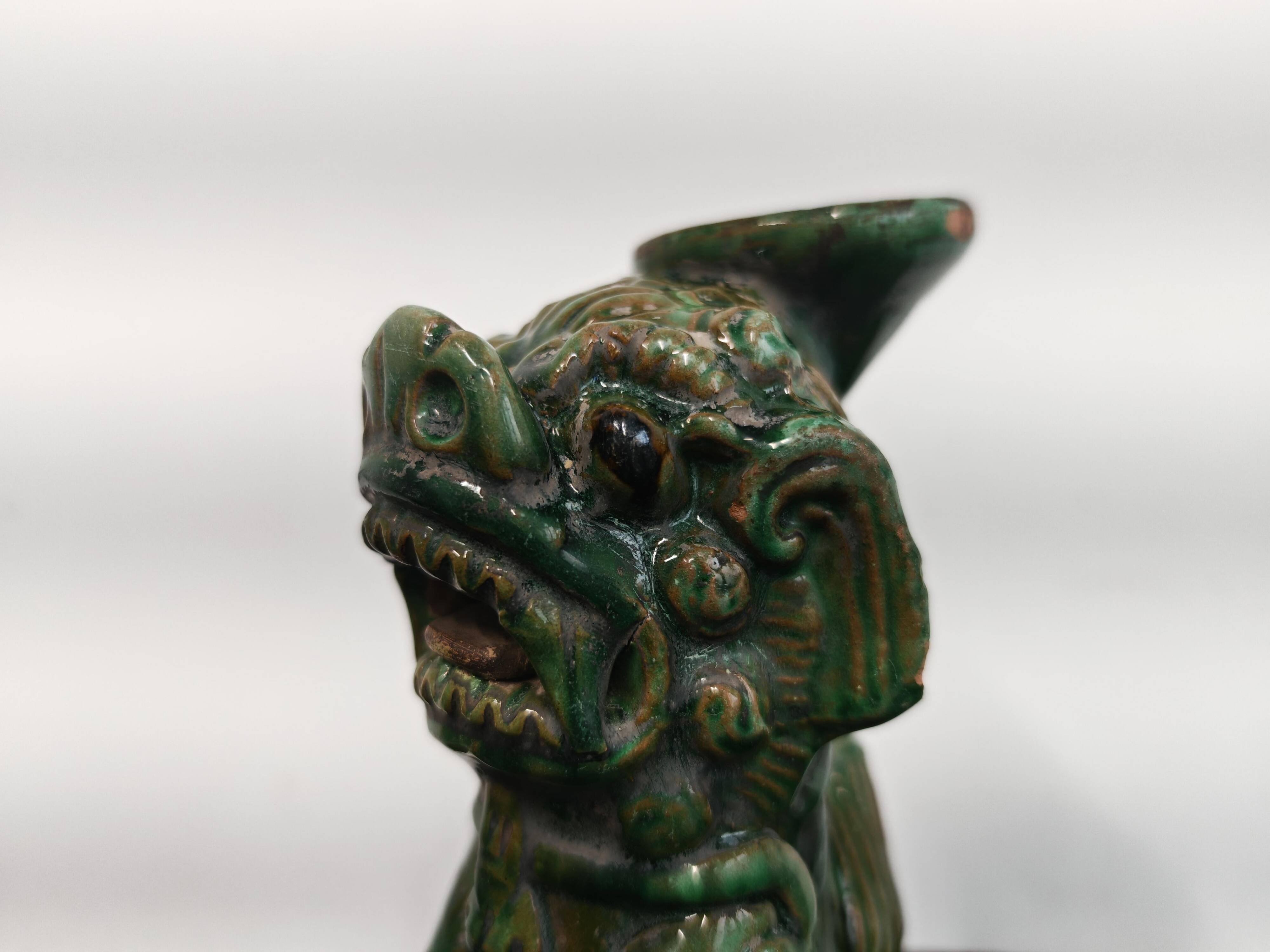 Pair of Foo Dog candle holders in ceramic, China 19th century