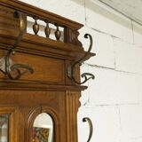 Vestiaire Napoléon III en noyer fin 19e, 3 miroirs, marbre, 8 patères