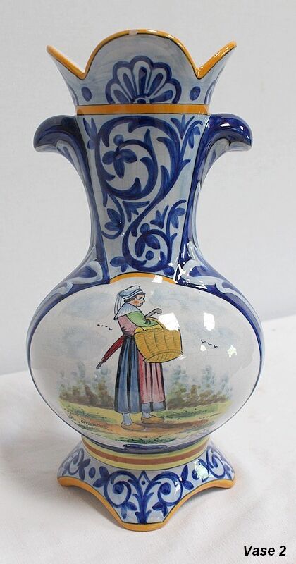 Pair of vases in quimper earthenware - late nineteenth