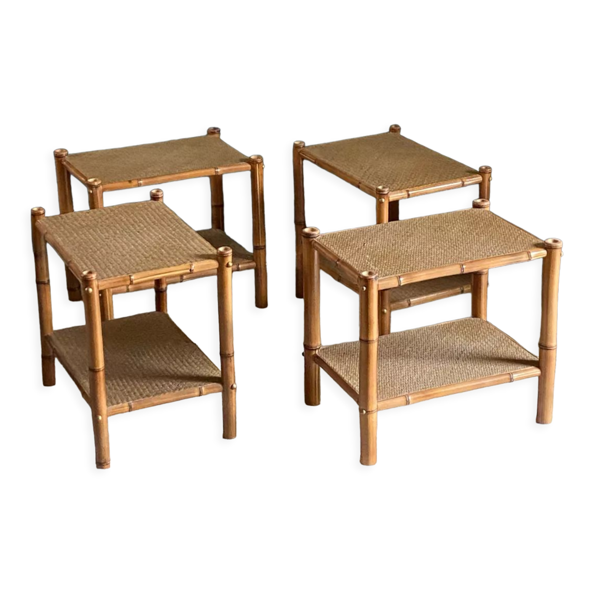 Set of four bedside tables bamboo and rattan 1970
