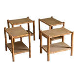 Set of four bedside tables bamboo and rattan 1970