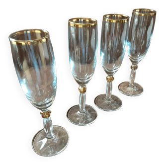 Set of 4 crystal champagne flutes