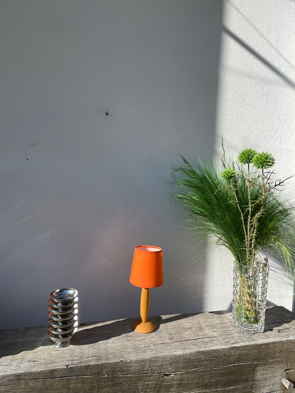 1980s orange turned wooden lamp