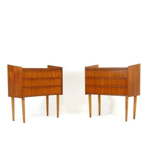 Pair Retro Vintage Danish Teak Bedside Tables Cabinets Drawers Mid Century 1970s