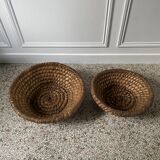 Duo of vintage bread baskets 46 cm and 48 cm in rye straw, baker's bread basket