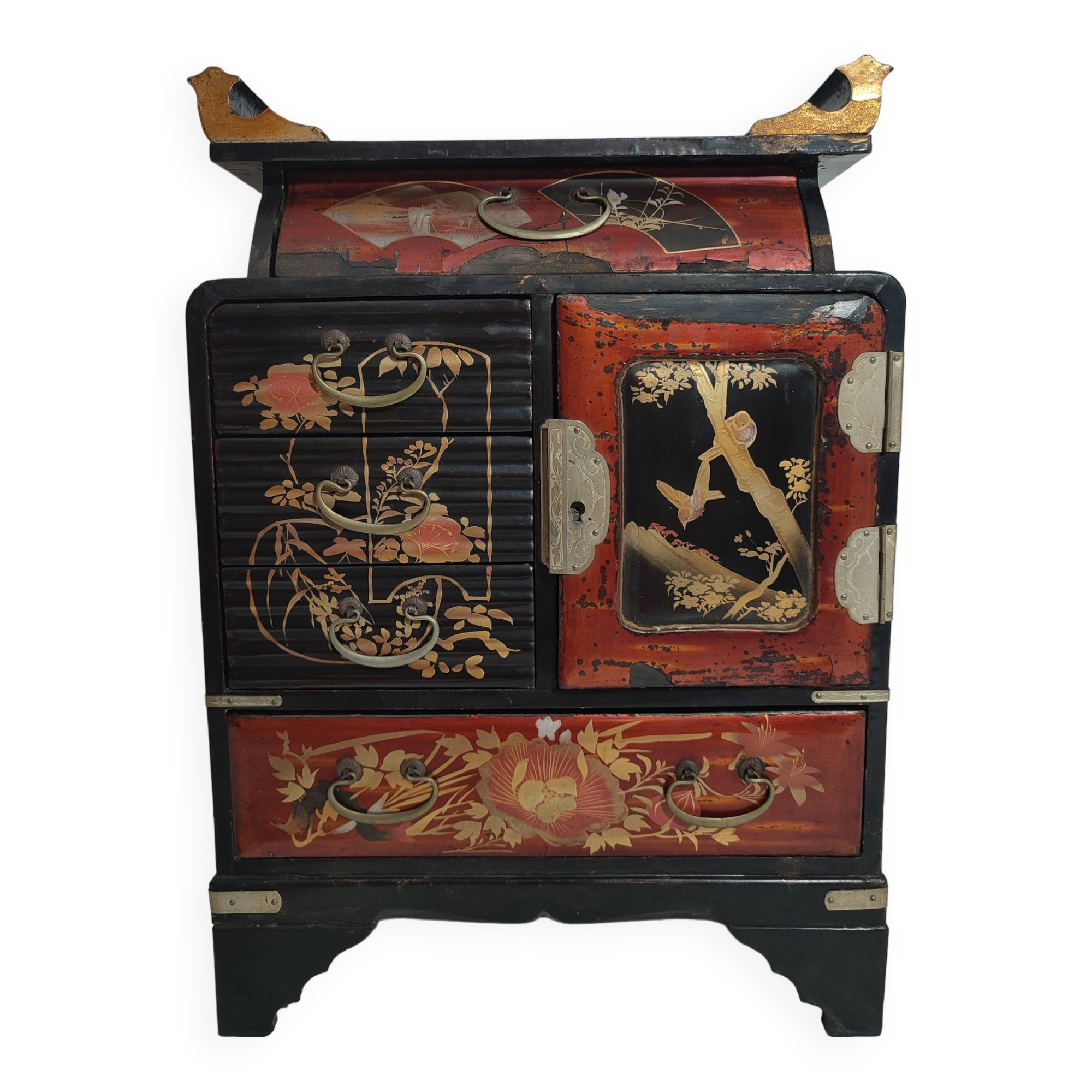 Japanese Lacquered Cabinet / 1868-1912 Meiji Japan / Old Jewelry Box