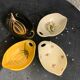 4 enameled ceramic bowls with gold or bird or flower pattern decoration, design and vintage 1950